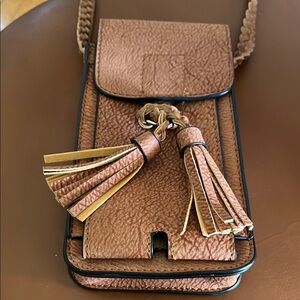 Mellow World Brown Leather Crossbody Phone Bag with Tassels